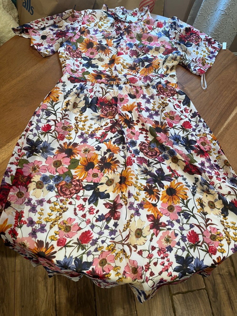 julia jordan White Floral Midi Dress with Pink, Yellow, Blue and Green Blooms